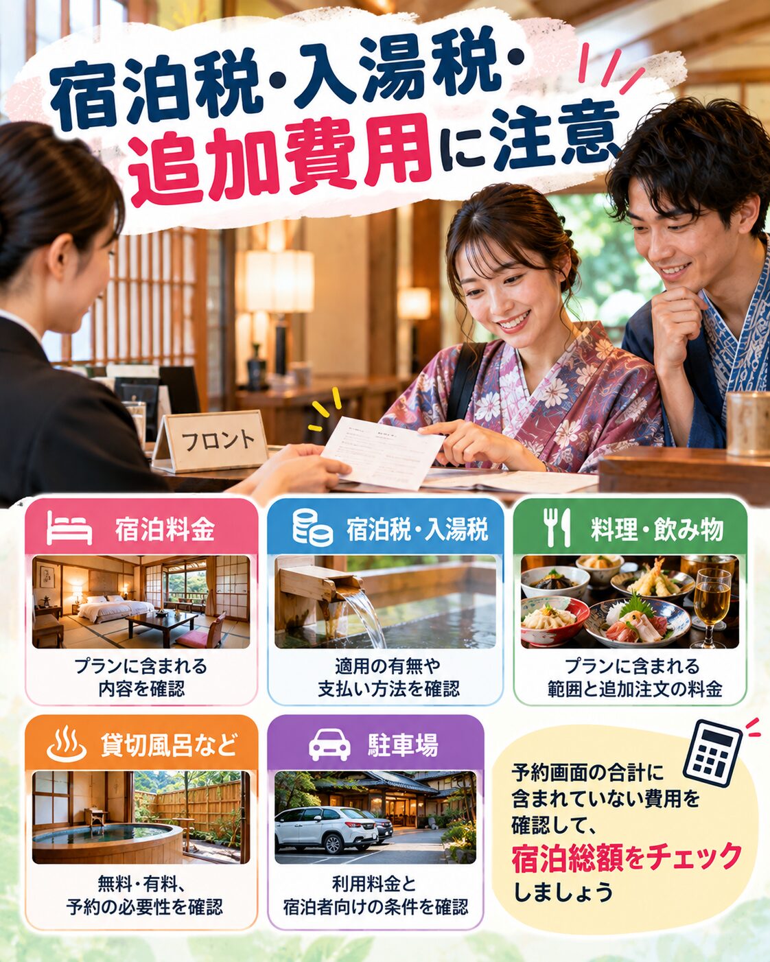 宿泊税・入湯税・追加費用に注意