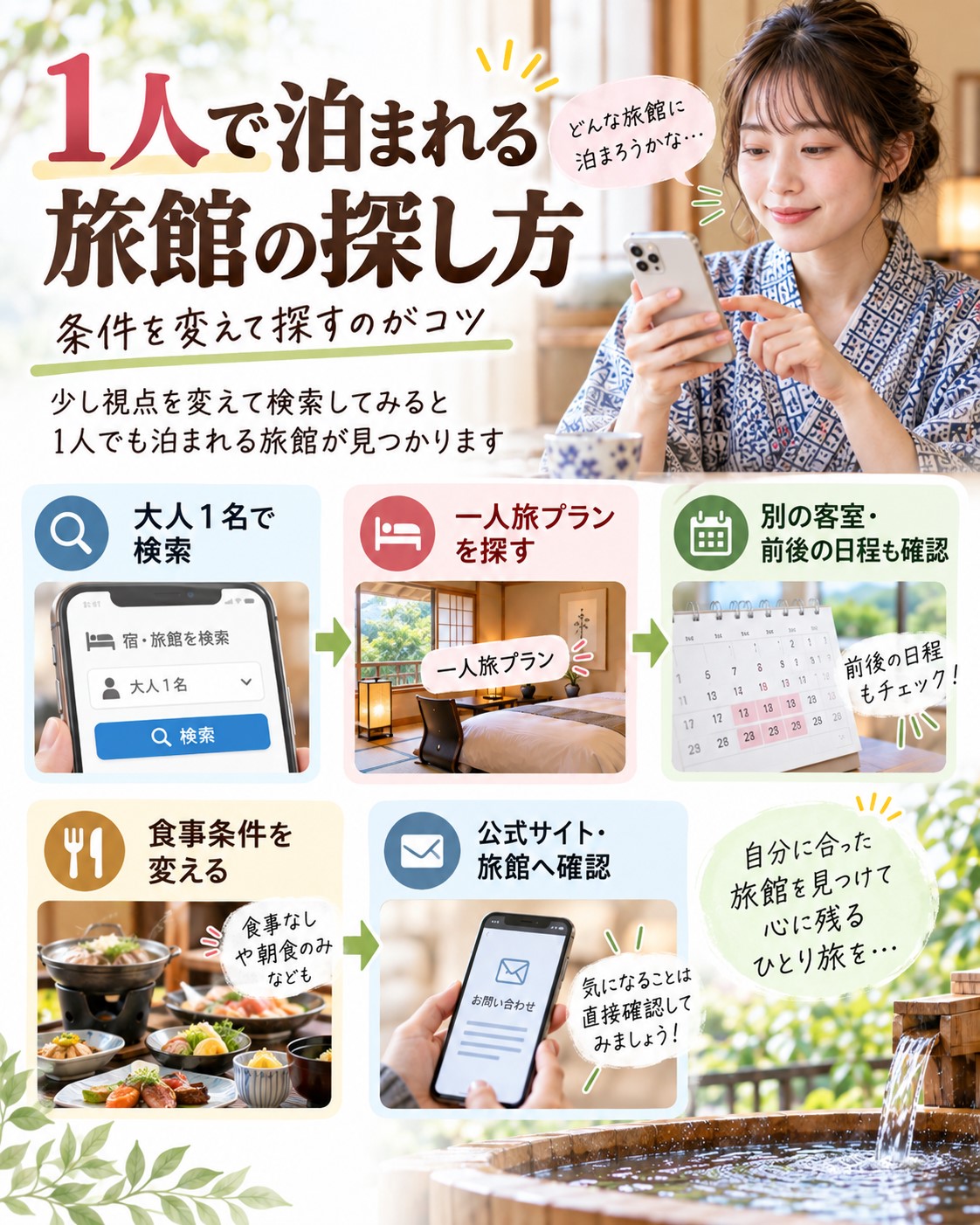 1人で泊まれる旅館の探し方