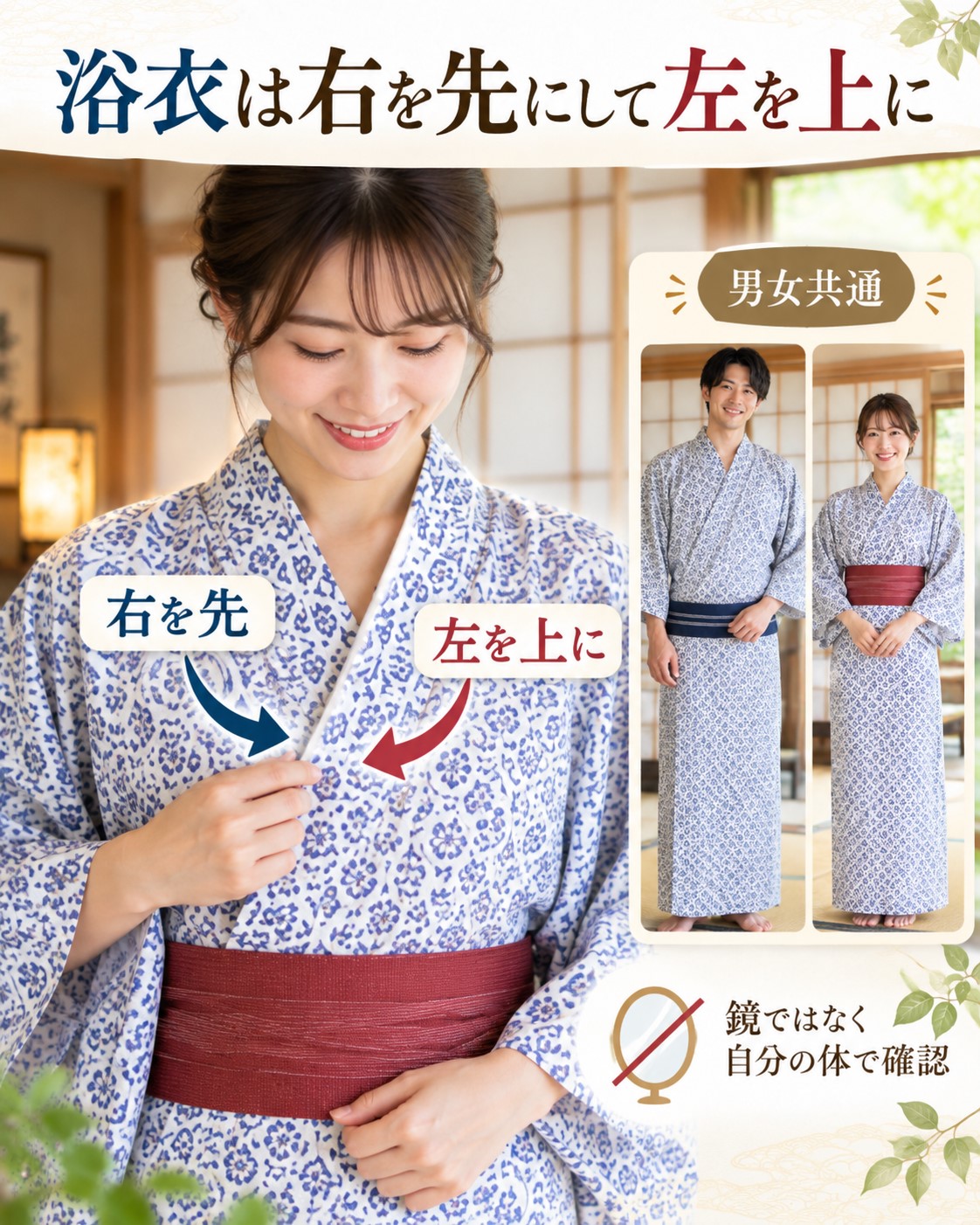 浴衣は右を先にして左を上に