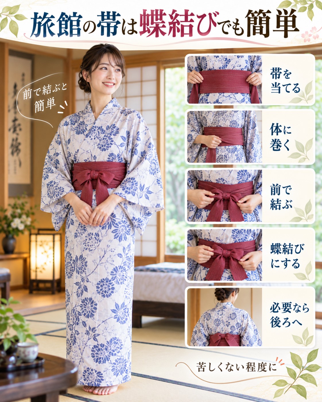 旅館の帯は蝶結びでも簡単