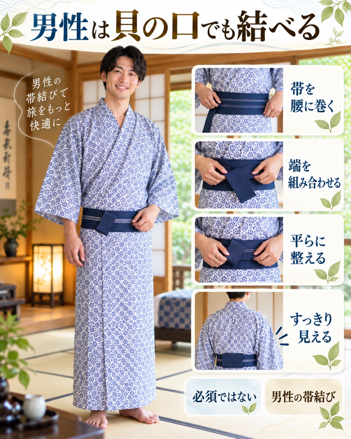 男性は貝の口でも結べる