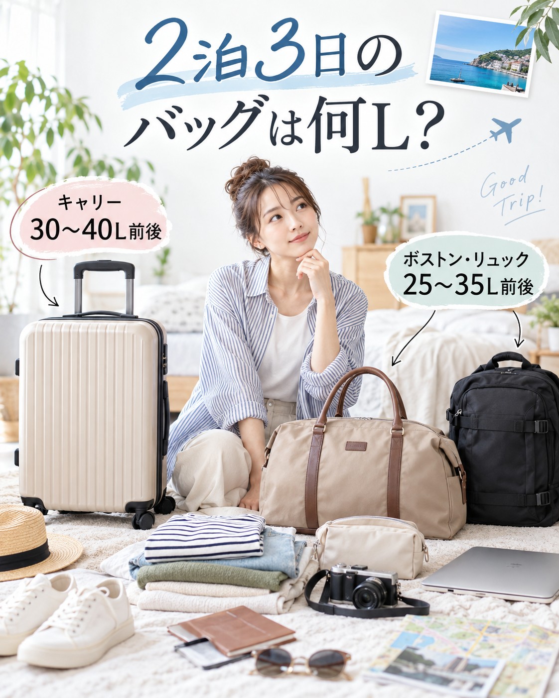 2泊3日のキャリーケース・バッグは何L?