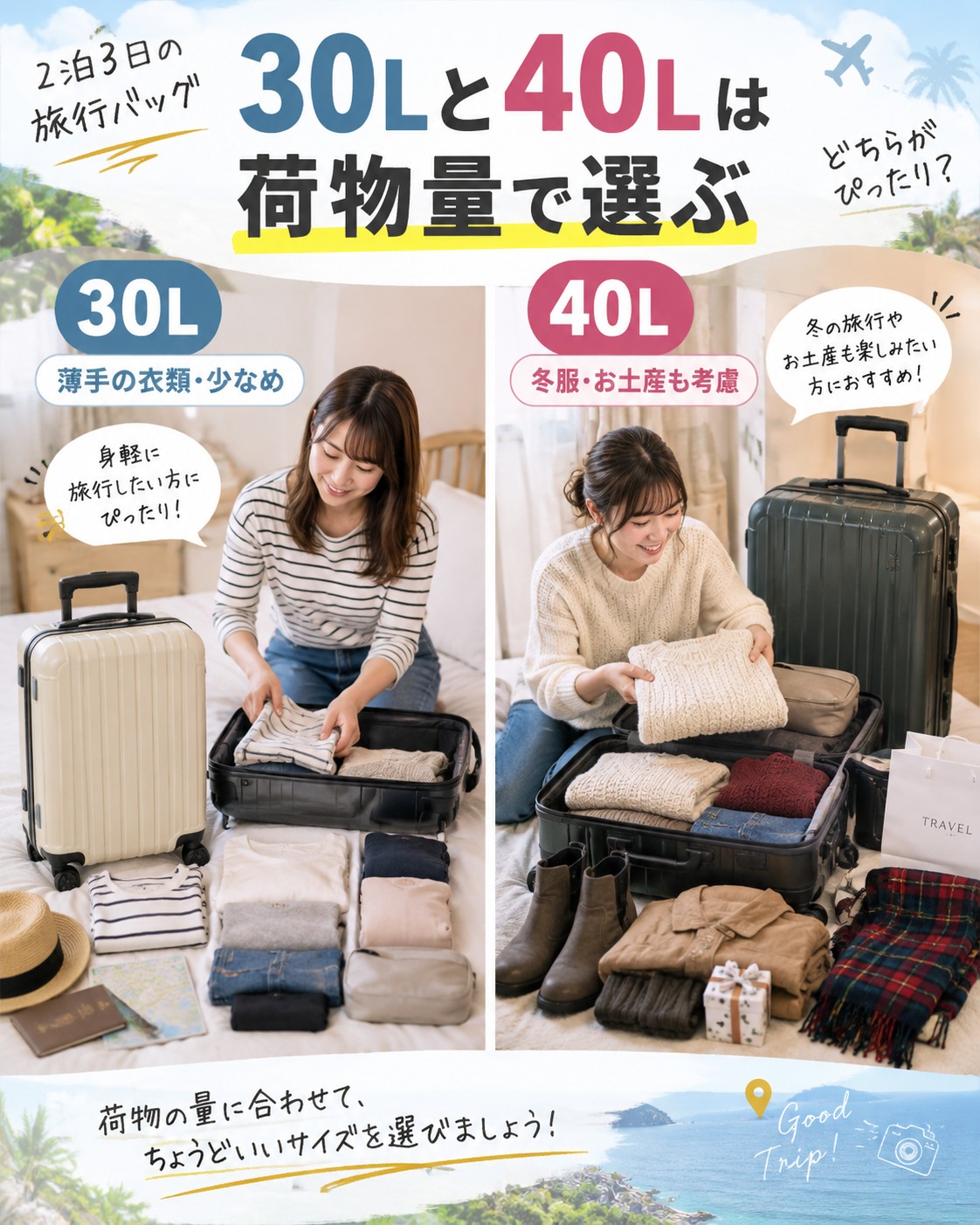 30Lと40Lは荷物量で選ぶ