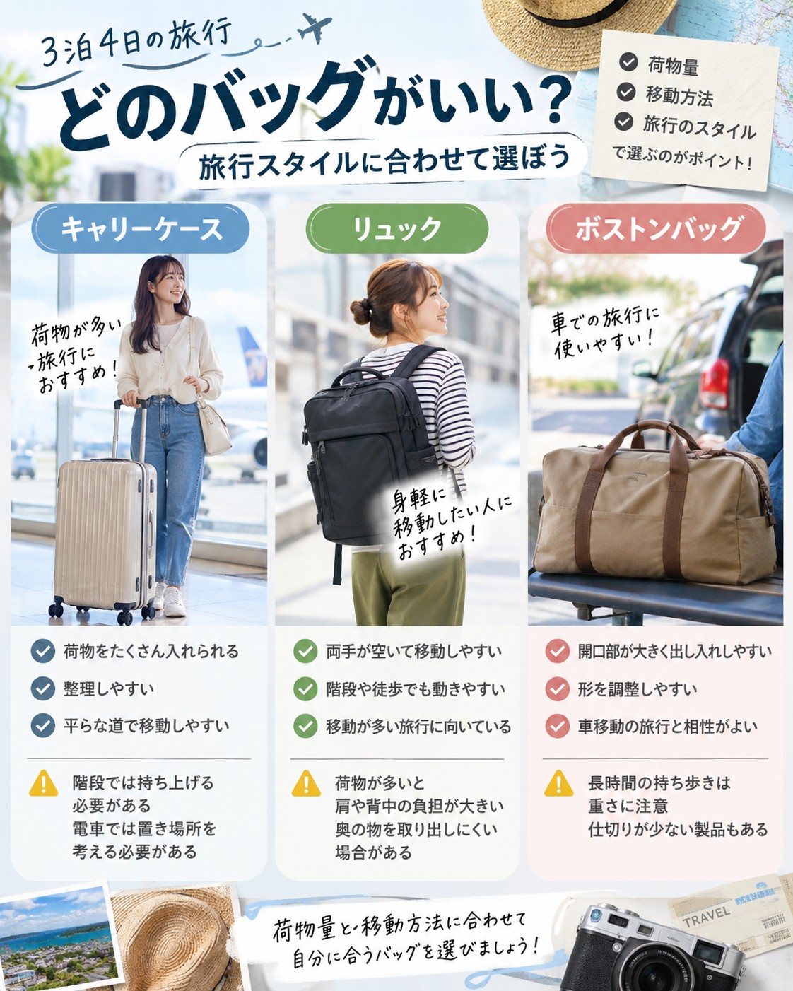 3種類の向き不向きを比較