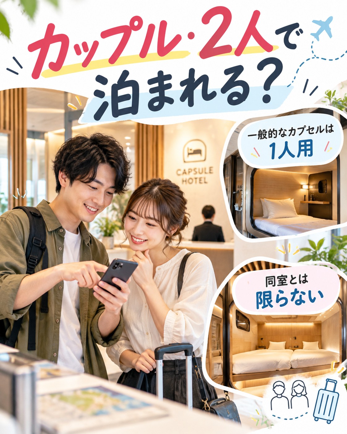 カプセルホテルはカップル・2人で泊まれる？
