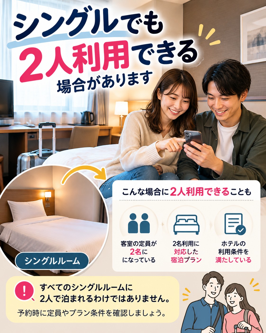 シングルでも2人利用できる場合がある