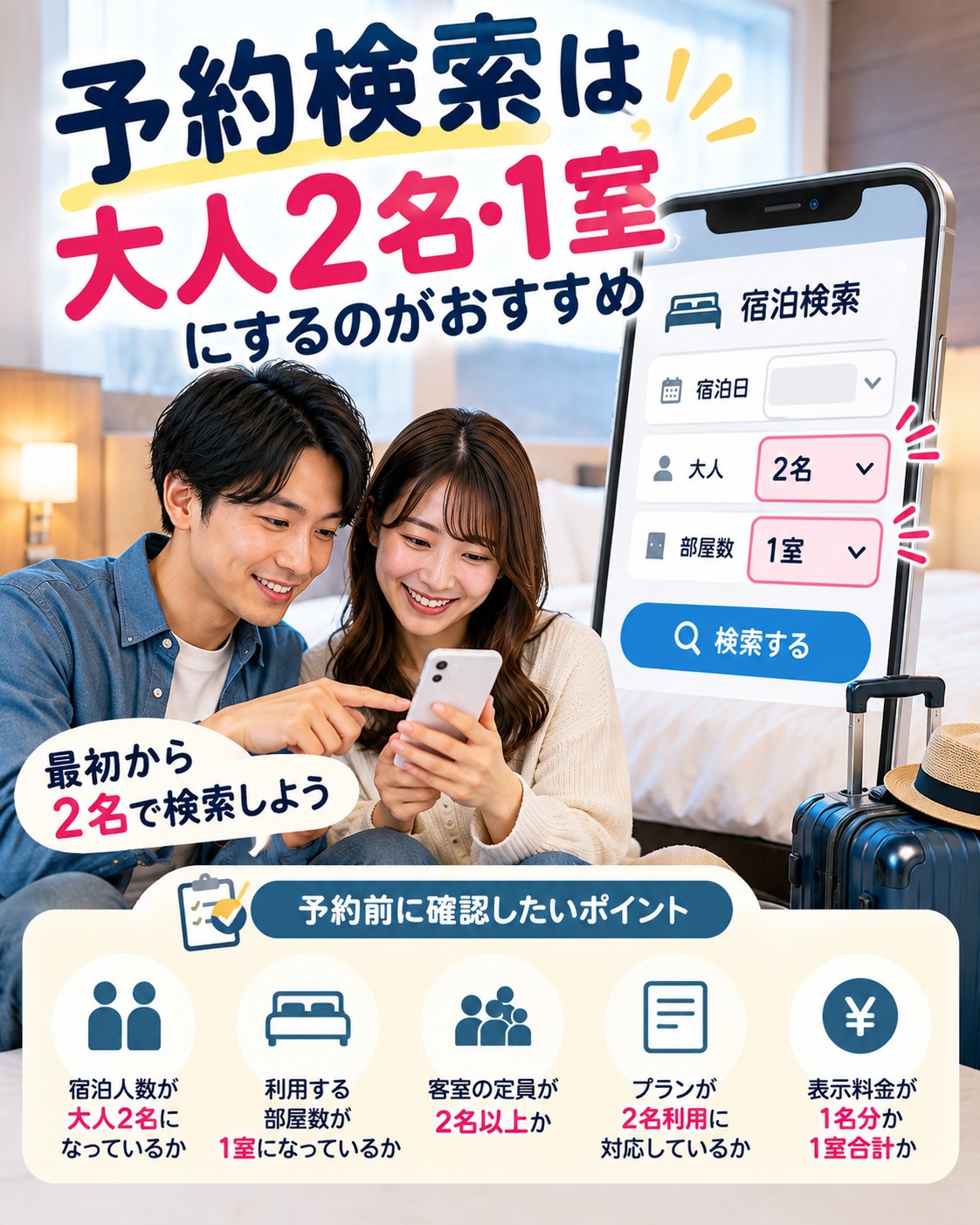 予約検索は最初から大人2名にする