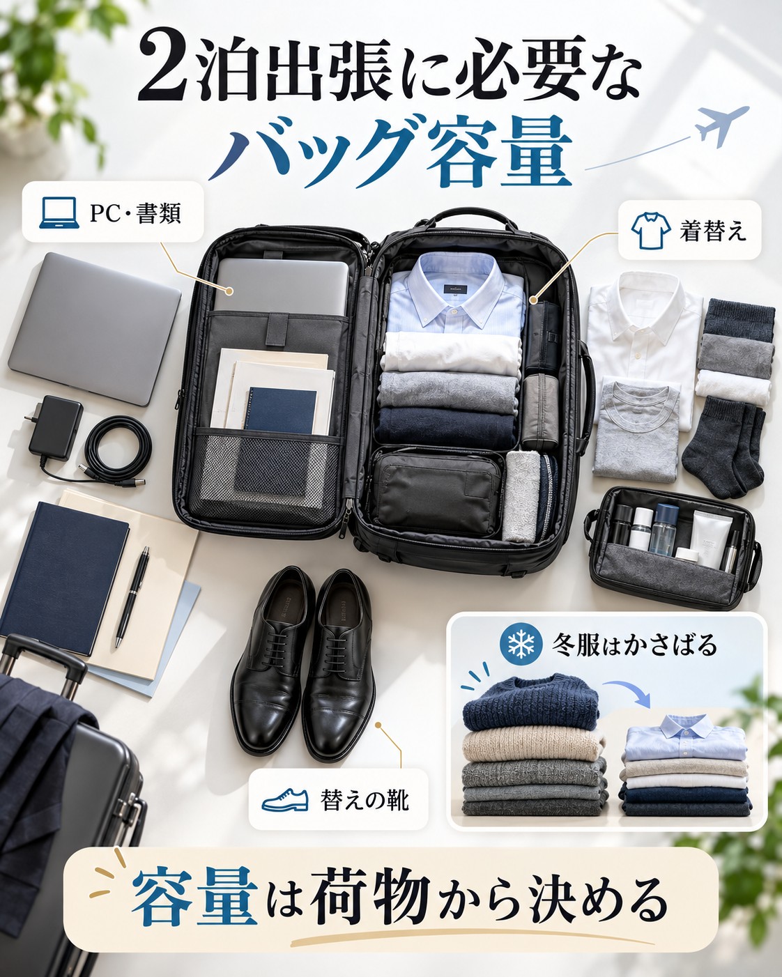 2泊出張に必要なバッグ容量