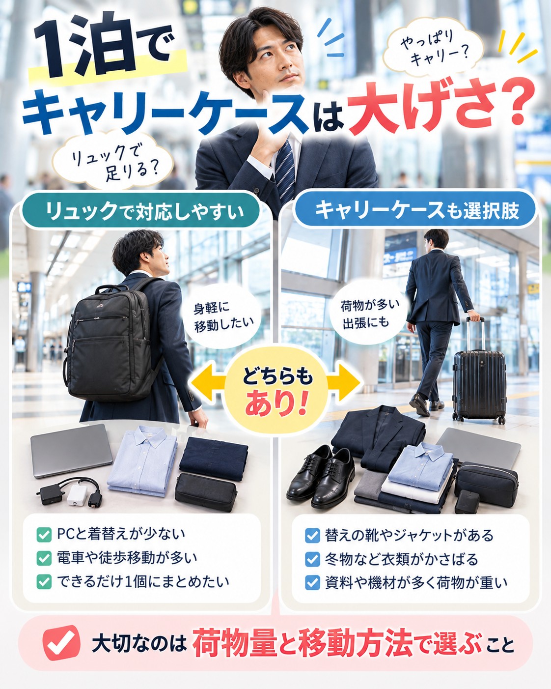 1泊でキャリーケースは大げさ?