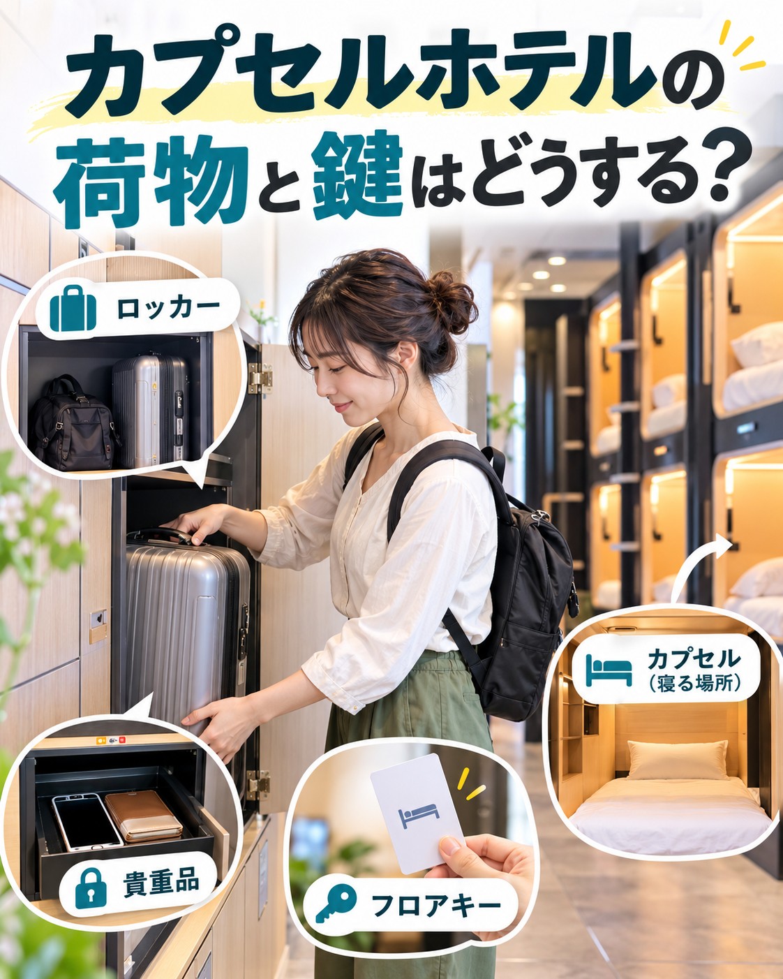 カプセルホテルの荷物と鍵はどうする？
