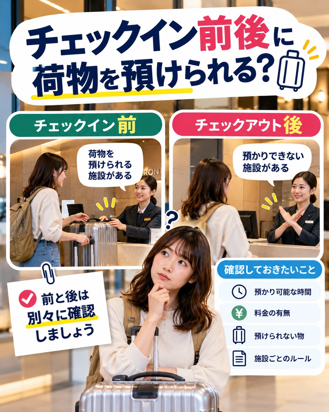 チェックイン前後に荷物を預けられる？