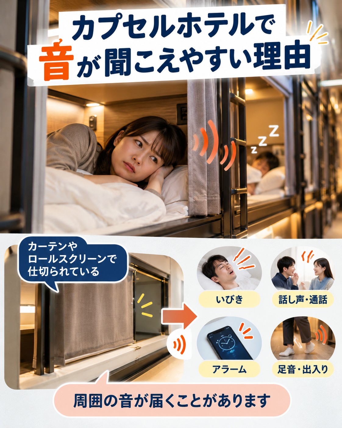 カプセルホテルで音が聞こえやすい理由