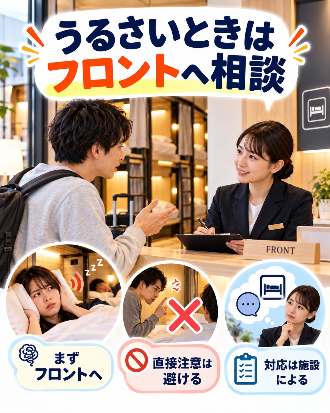 うるさいときはフロントへ相談する