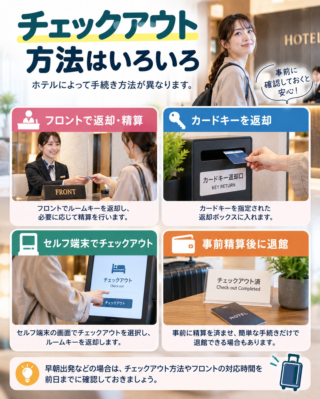 チェックアウト方法の違い