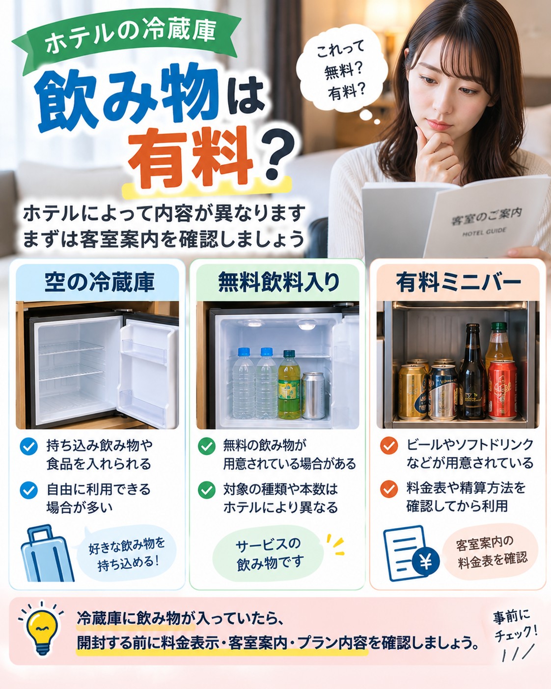 冷蔵庫の飲み物は有料?