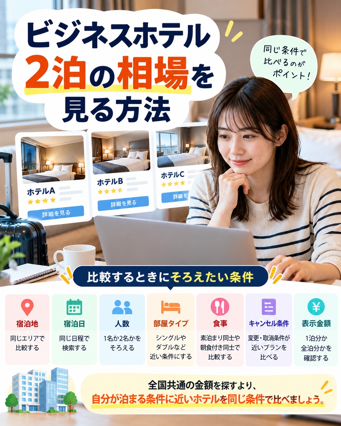 ビジネスホテル2泊の相場を見る方法