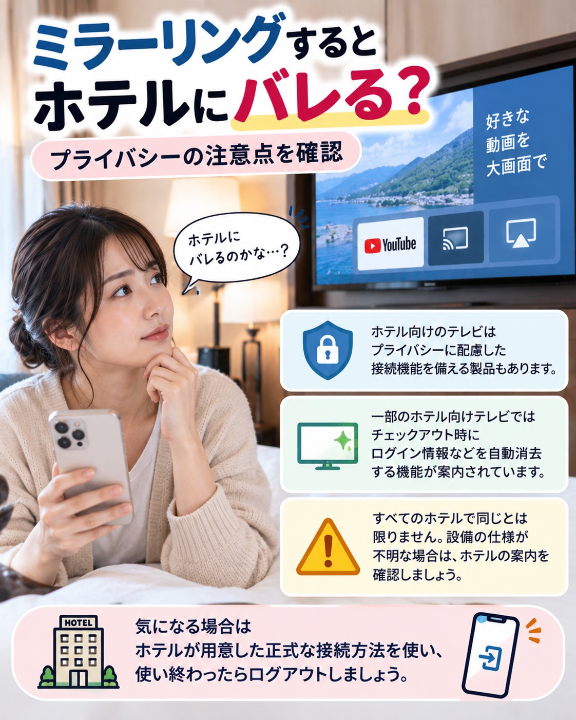 ミラーリングするとホテルにバレる?