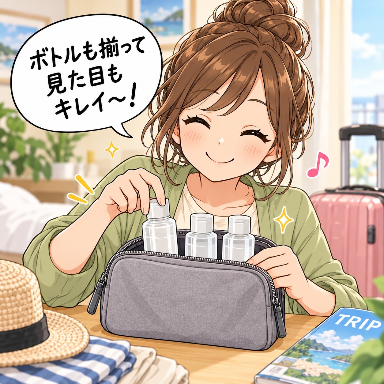 旅乃ちゃんの旅行あるある第11話「詰め替えたけど、どっち?」の2コマ目
