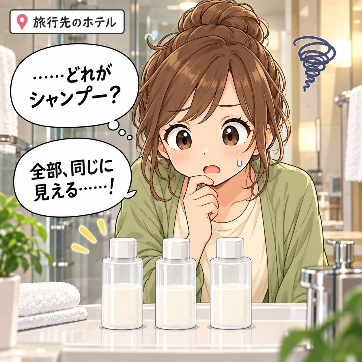 旅乃ちゃんの旅行あるある第11話「詰め替えたけど、どっち?」の4コマ目