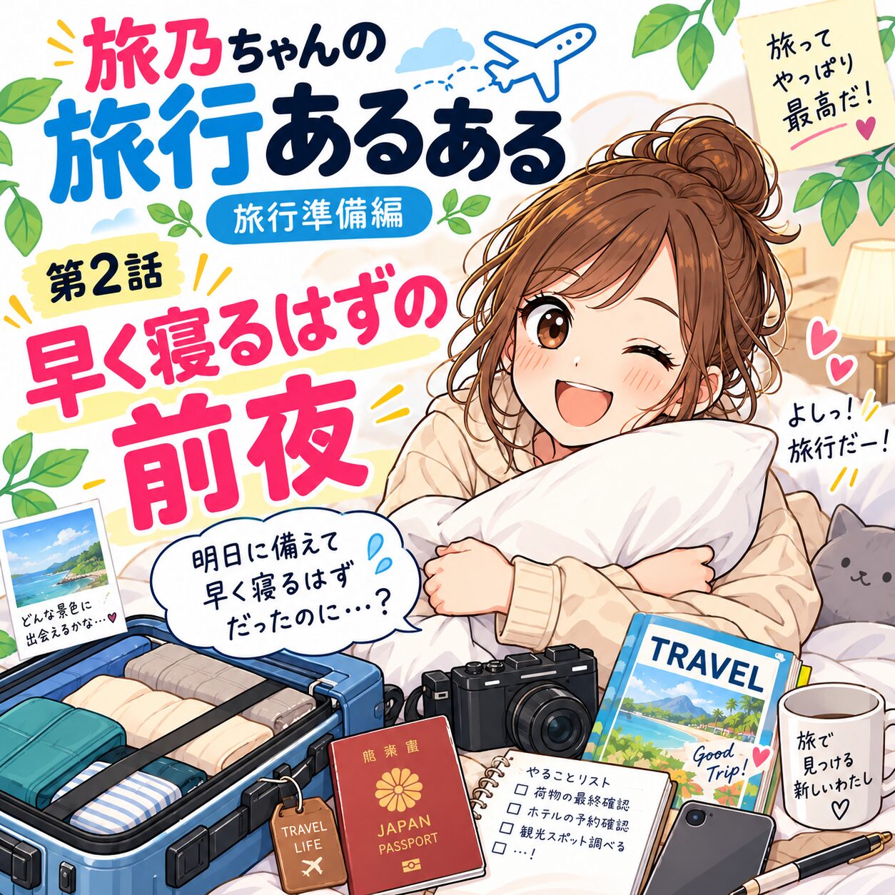 旅乃ちゃんの旅行あるある第2話「早く寝るはずの前夜」の表紙