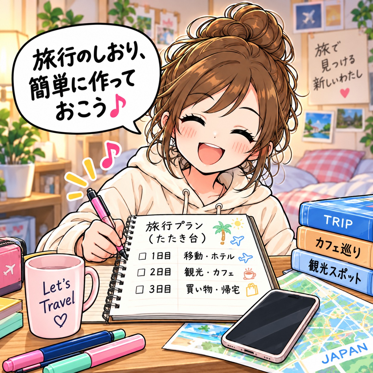 旅乃ちゃんの旅行あるある第8話「しおり、作り込みすぎ」の1コマ目