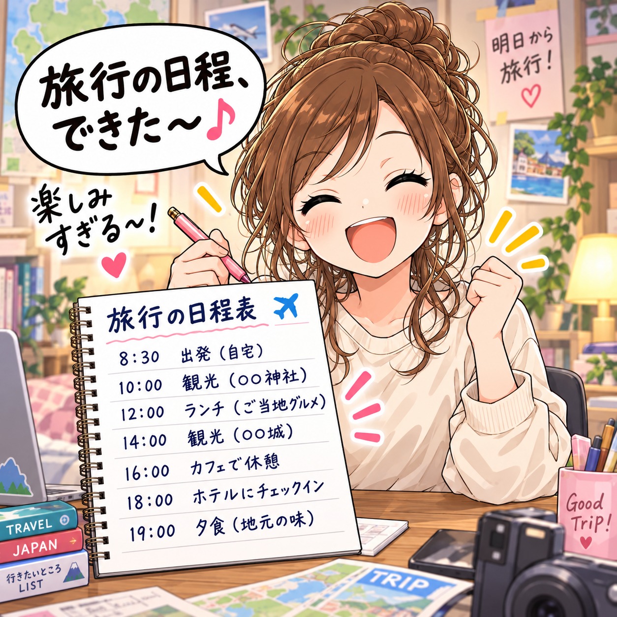 旅乃ちゃんの旅行あるある第9話「日程表が3つある」の1コマ目