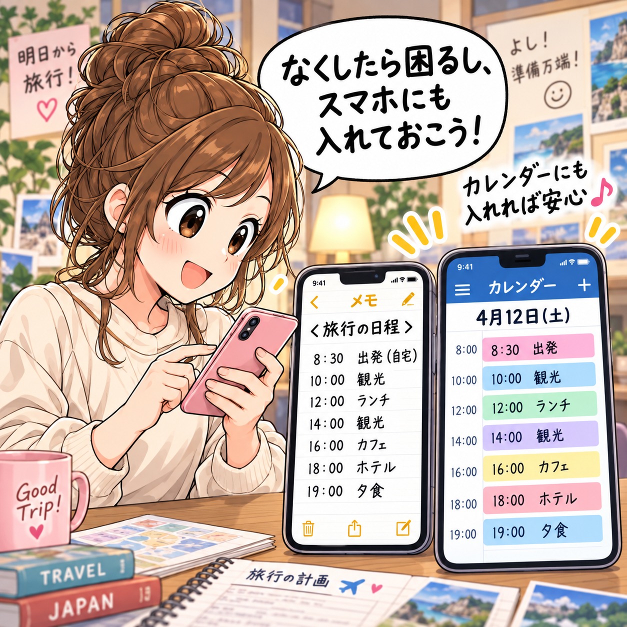 旅乃ちゃんの旅行あるある第9話「日程表が3つある」の2コマ目