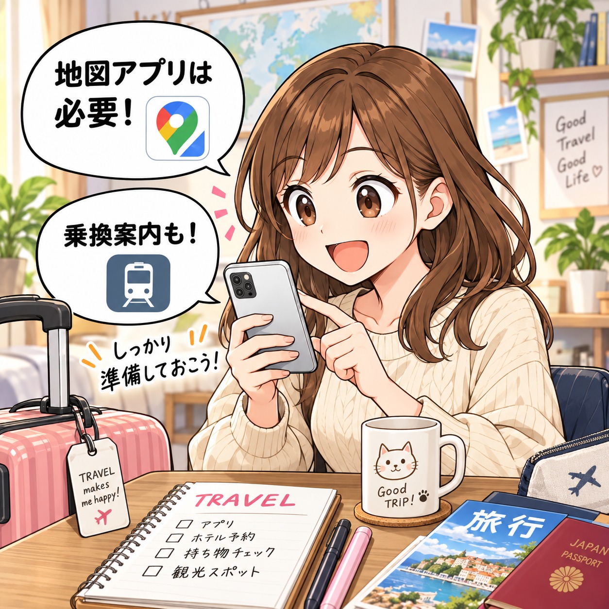 旅乃ちゃんの旅行あるある第10話「アプリ入れすぎ問題」の1コマ目