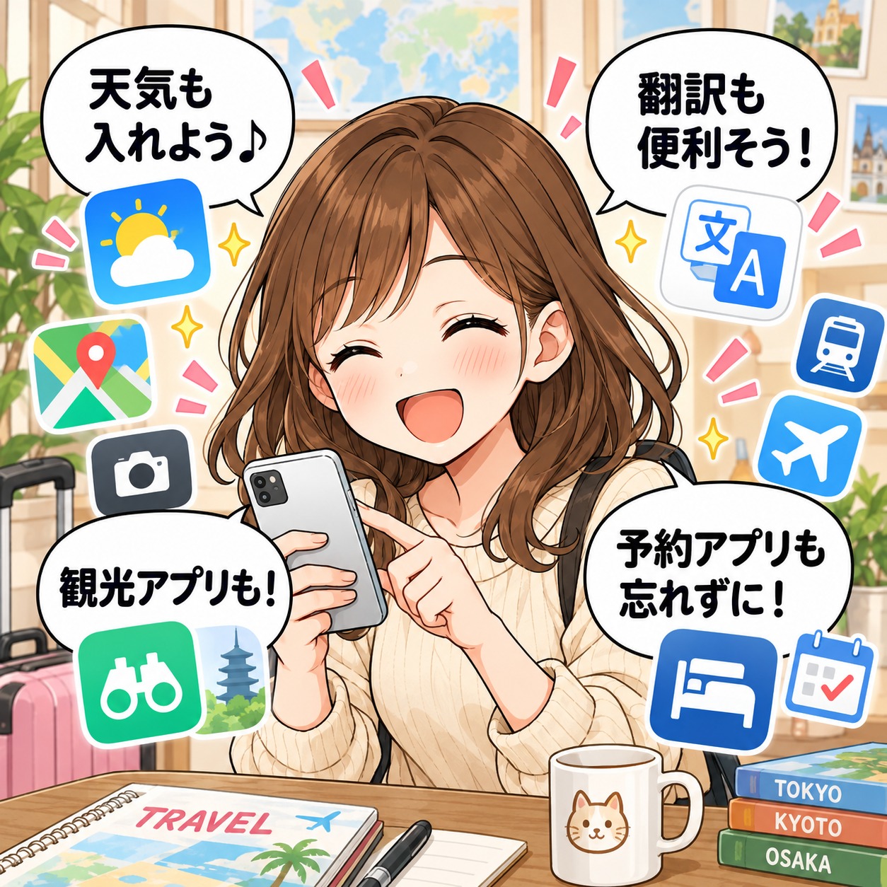 旅乃ちゃんの旅行あるある第10話「アプリ入れすぎ問題」の2コマ目