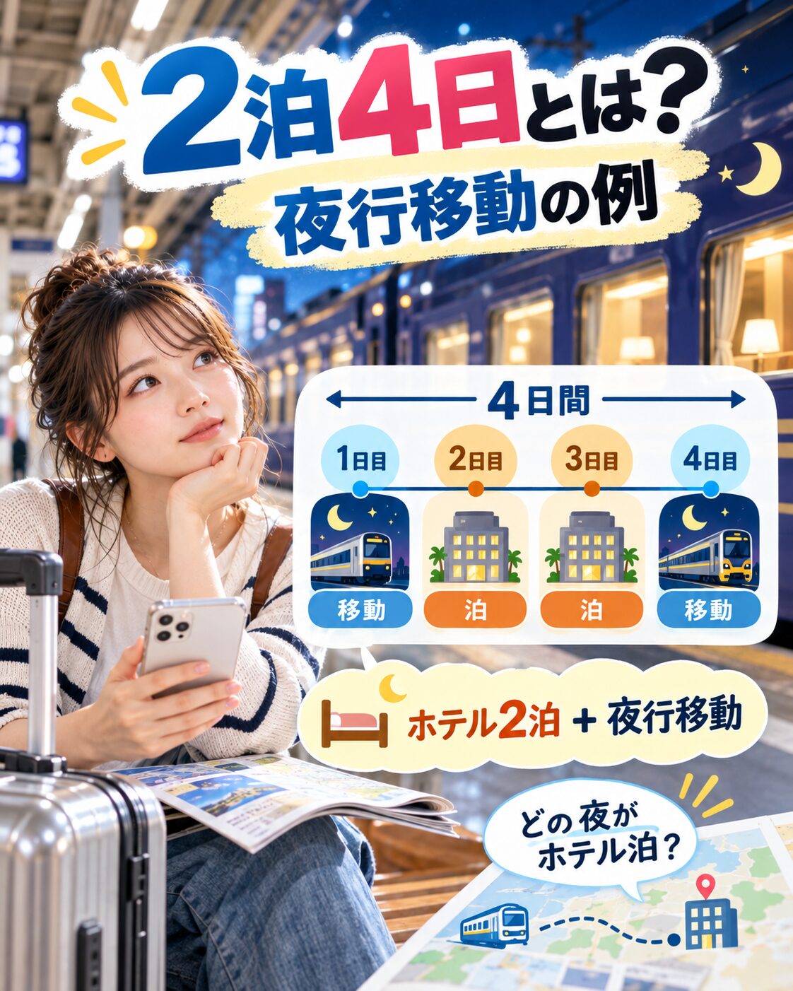 2泊4日とは?夜行移動の例