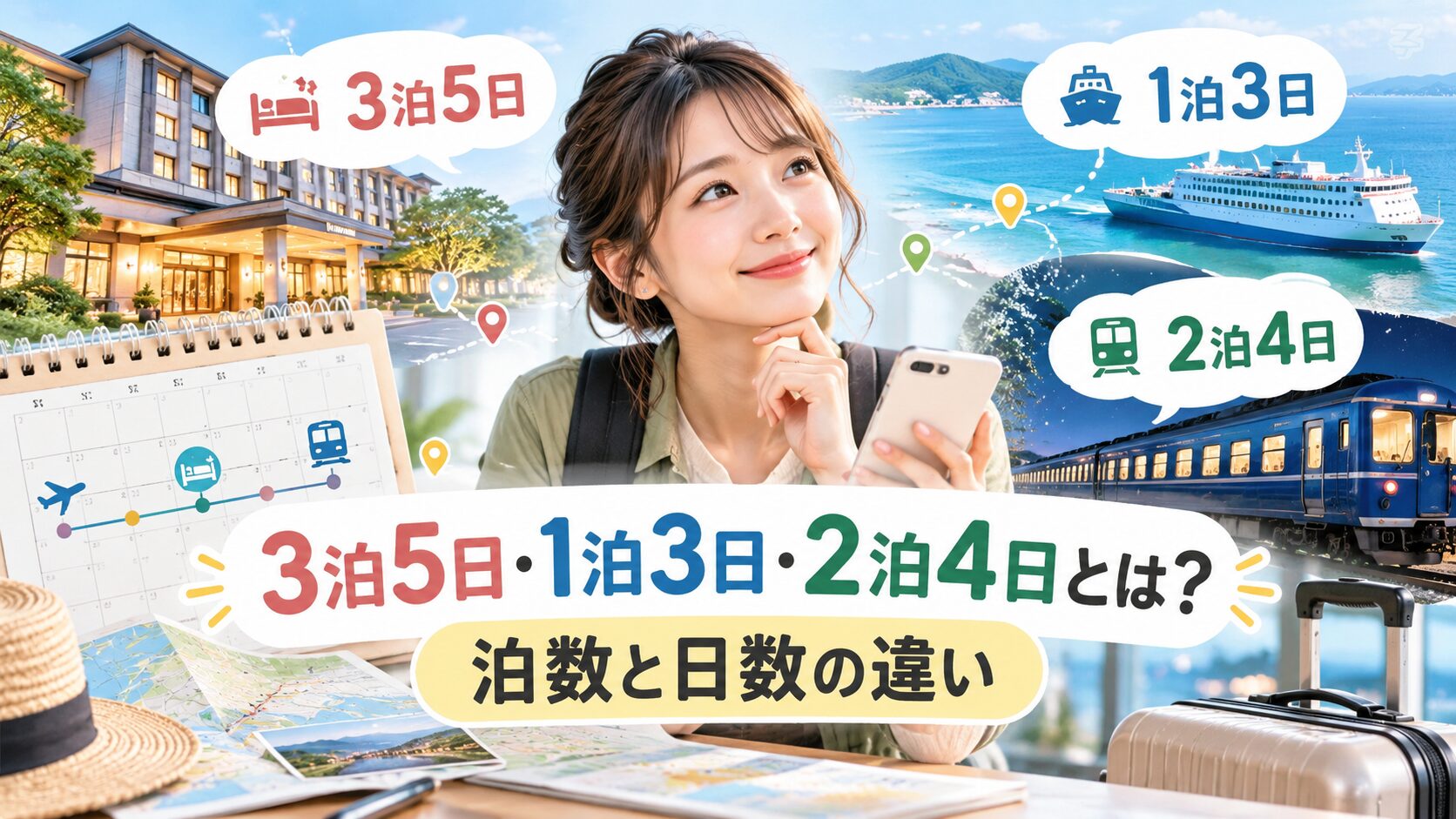 3泊5日とは？1泊3日とは？2泊4日とは？泊数と日数の違い