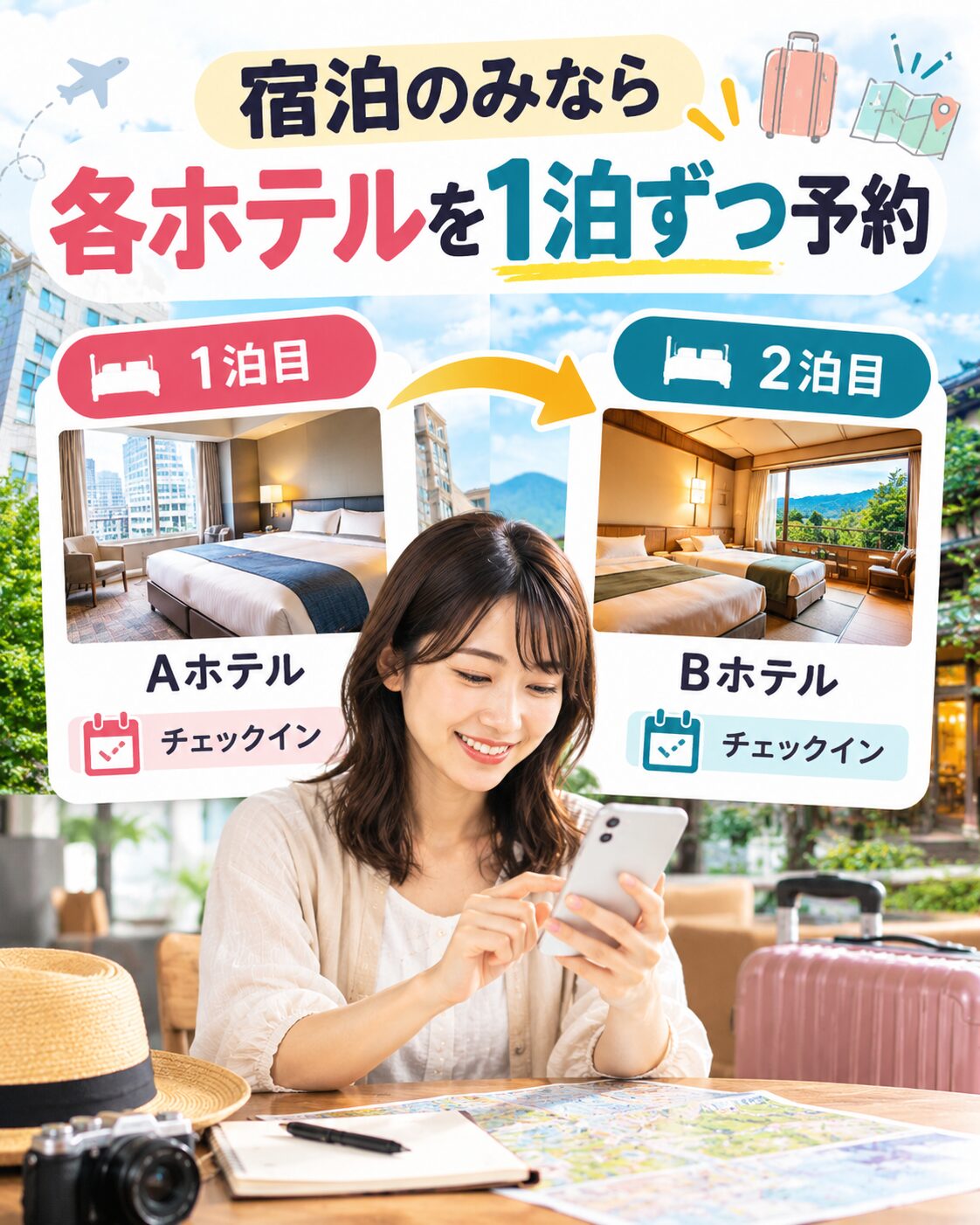 宿泊のみなら各ホテルを1泊ずつ予約