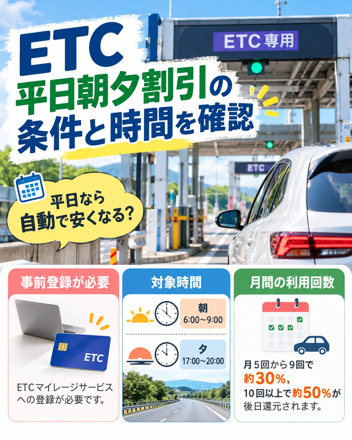 ETC平日朝夕割引の条件と時間を確認