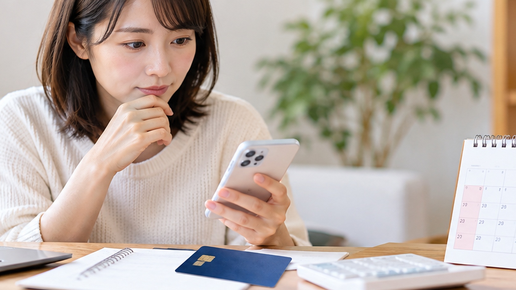 ETCカードとスマートフォンの請求情報、カレンダーを見比べて引き落とし日を確認する様子