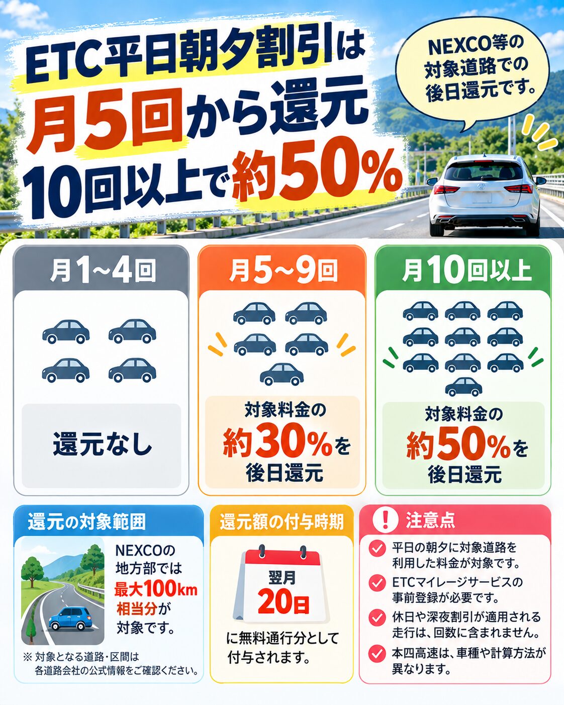 月5回から還元、10回以上で約50%