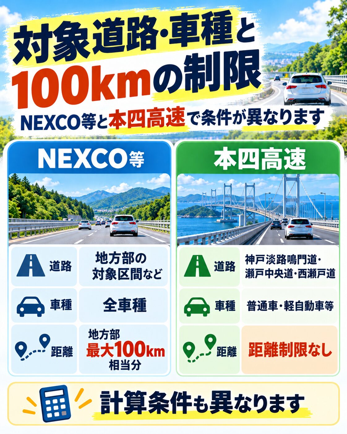 対象道路・車種と100kmの制限