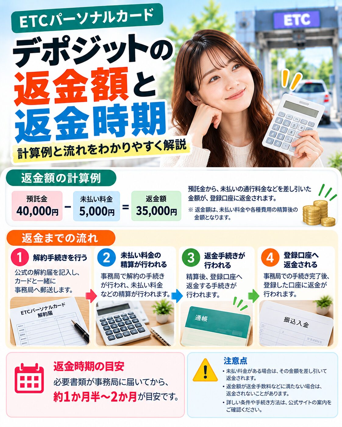 デポジットの返金額と返金時期