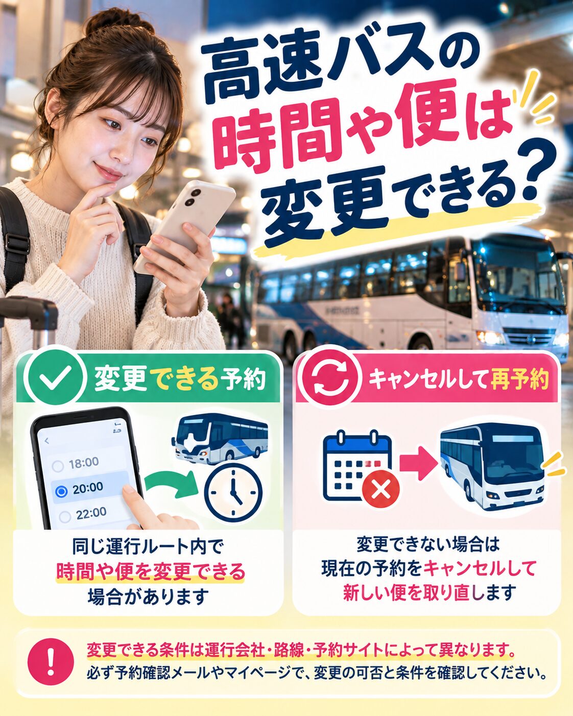高速バスの時間や便は変更できる?