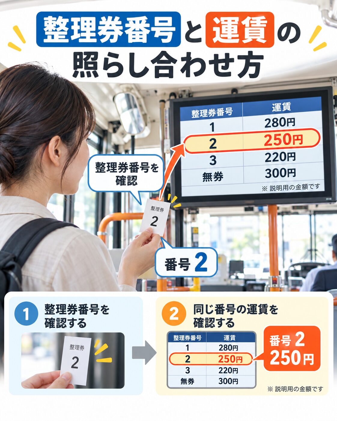 整理券番号と運賃の照らし合わせ方