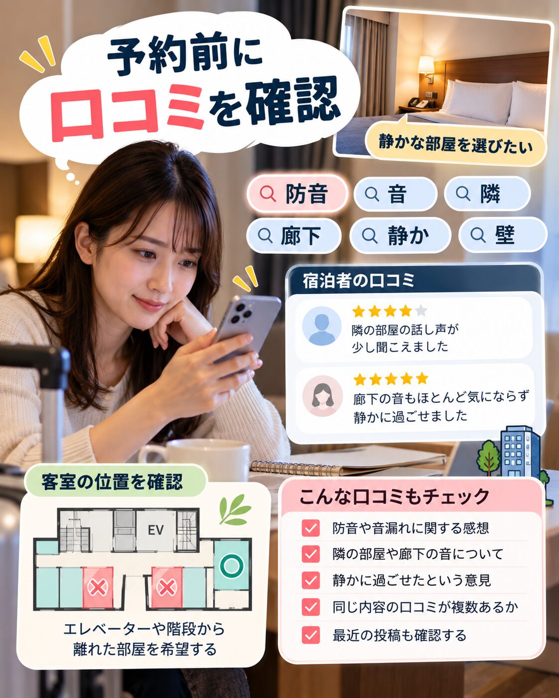 予約前は防音や騒音の口コミを確認する