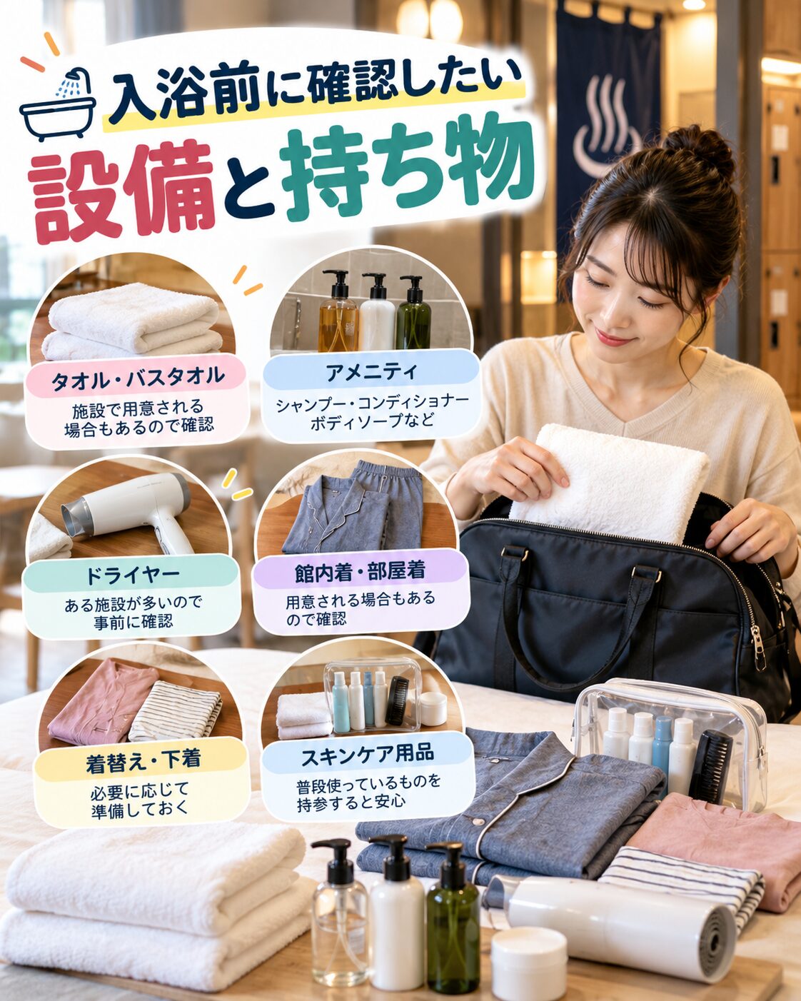 入浴前に確認したい設備と持ち物