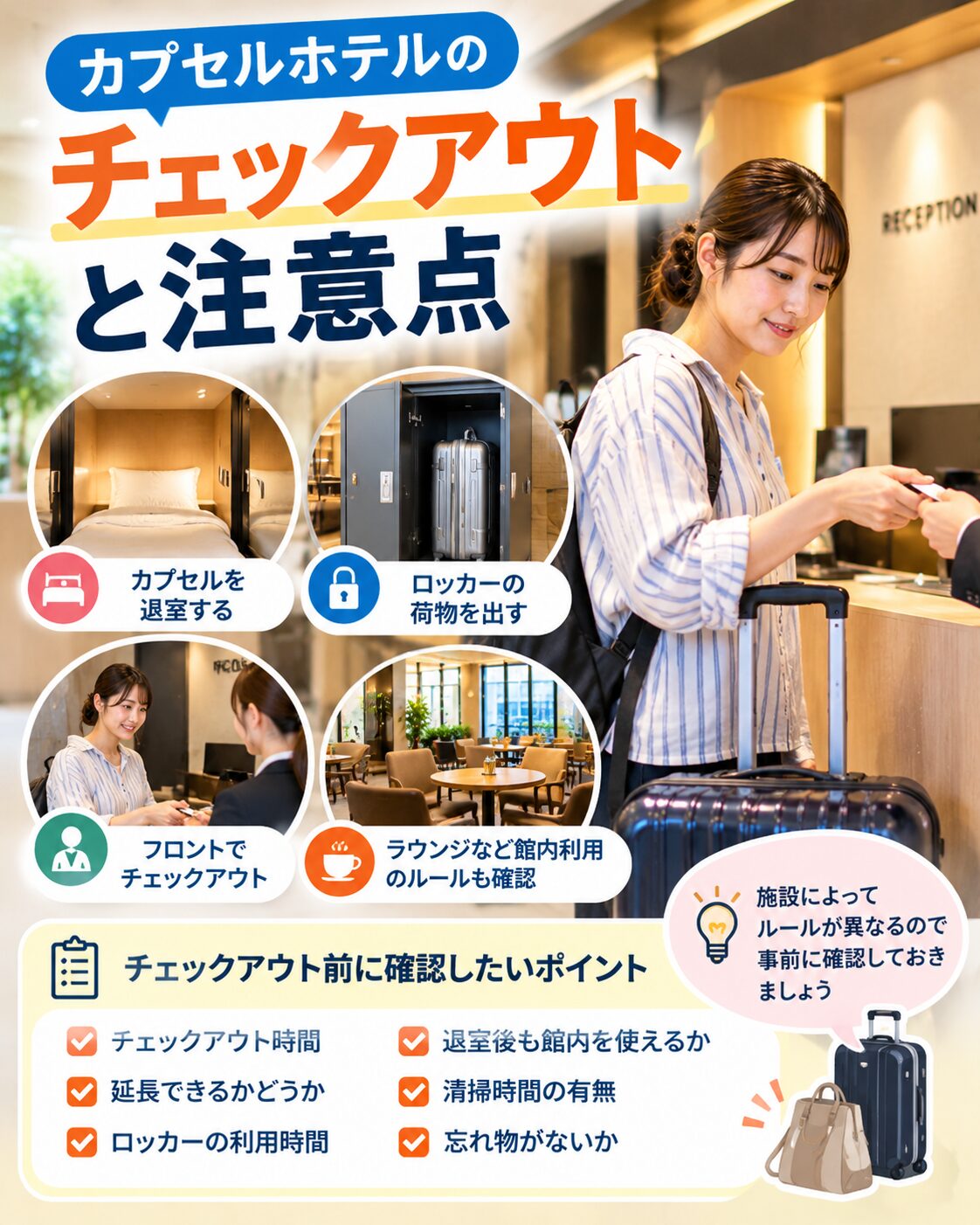 カプセルホテルのチェックアウトと注意点