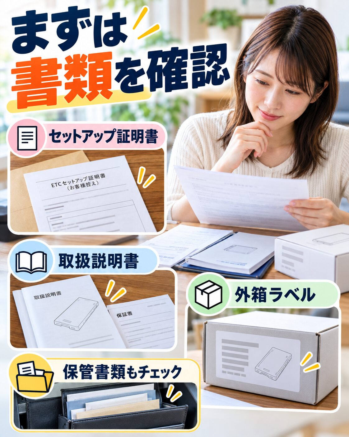 セットアップ証明書・取扱説明書・外箱を探す