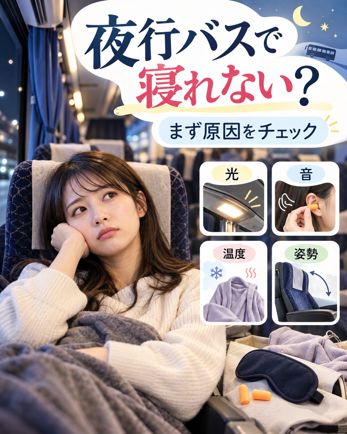 夜行バスで寝れない原因と寝る方法