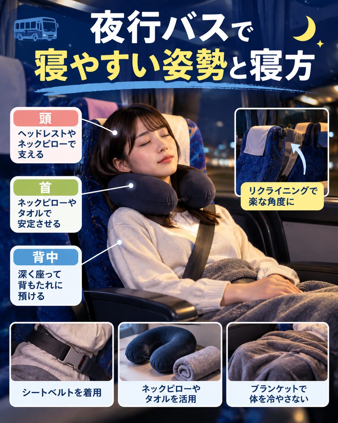 夜行バスで寝やすい姿勢と寝方