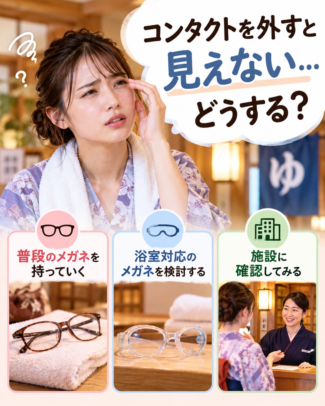 コンタクトを外すと見えないときは