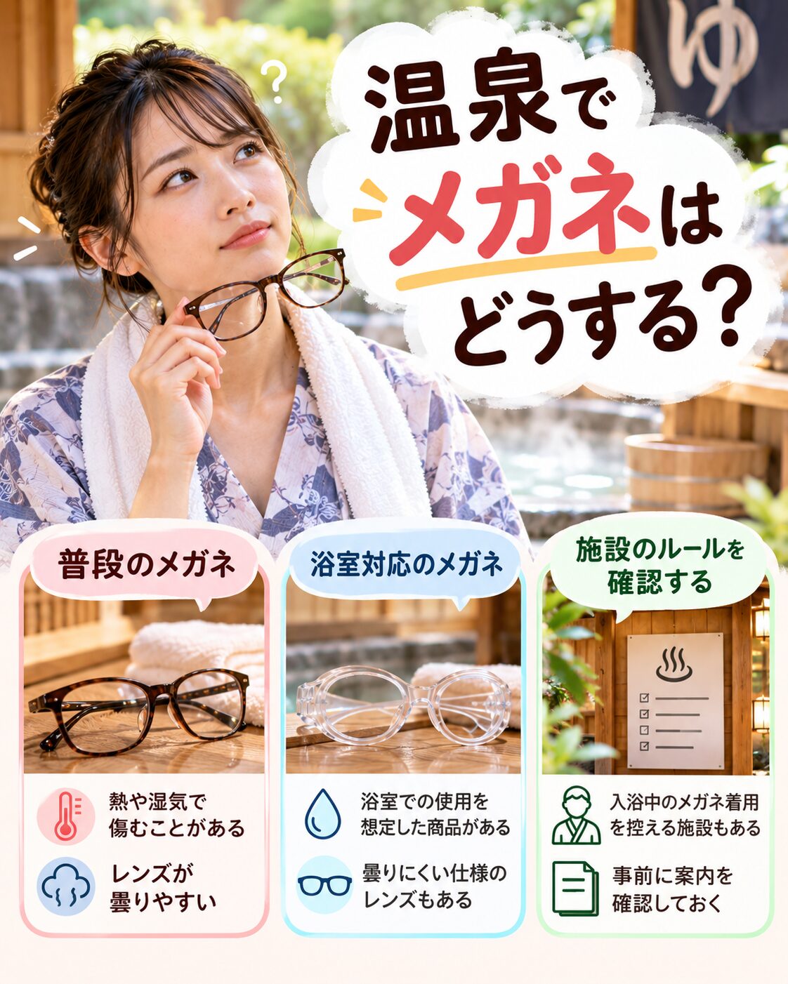 温泉でメガネはどうする？