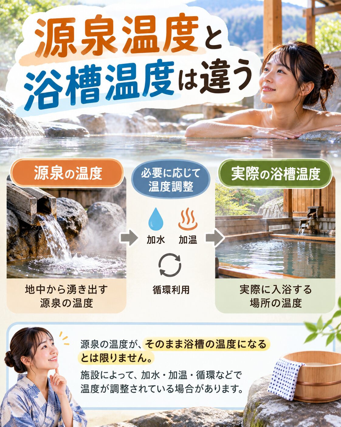 源泉温度と浴槽温度は違う