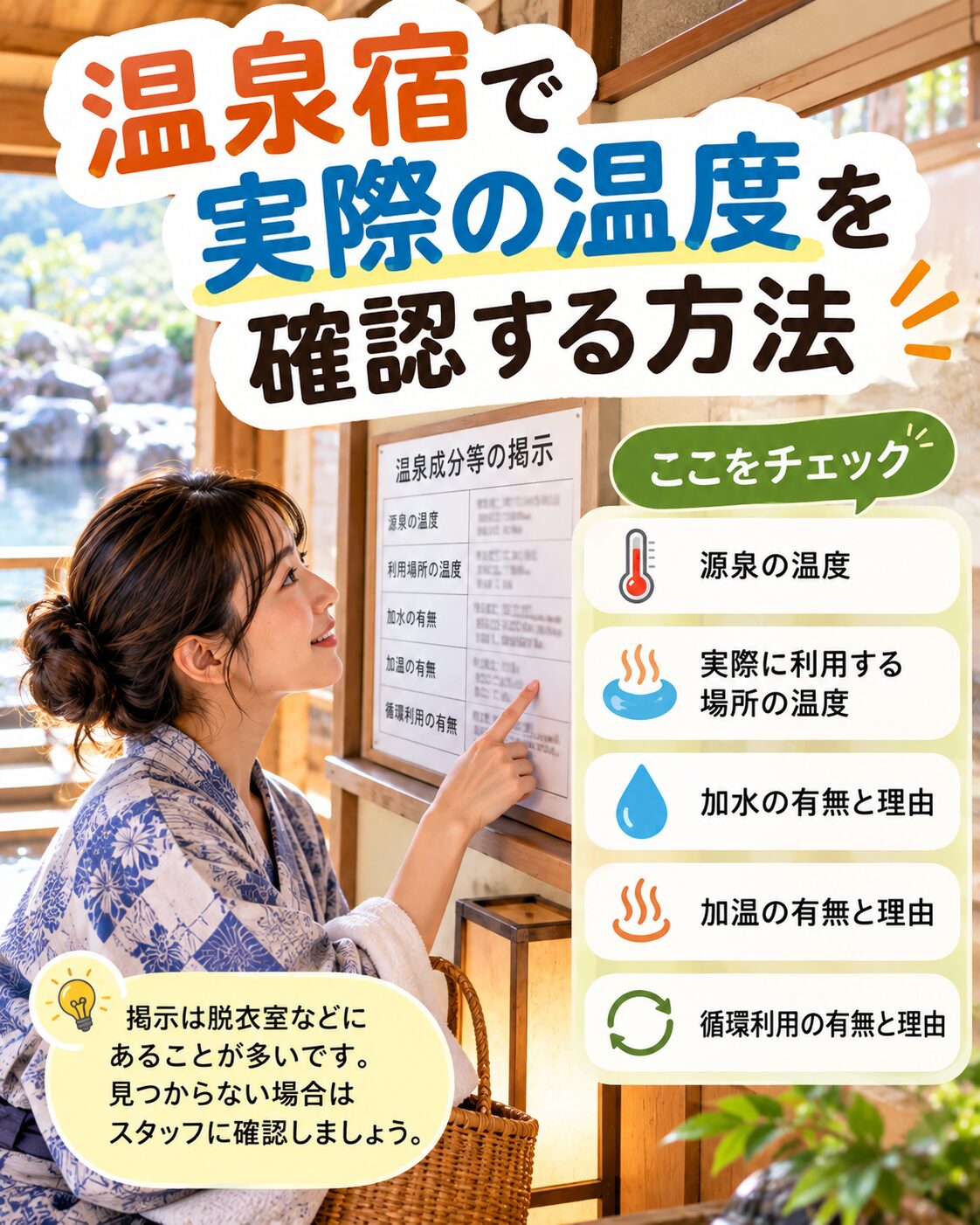 温泉宿で実際の温度を確認する方法