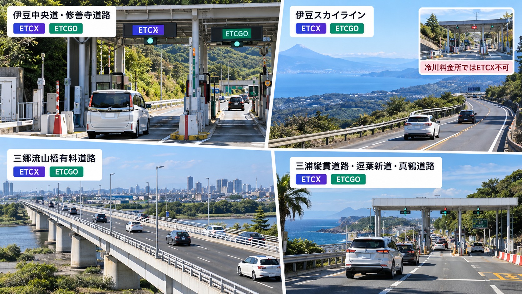 ETCX・ETCGOが使える道路や施設の例